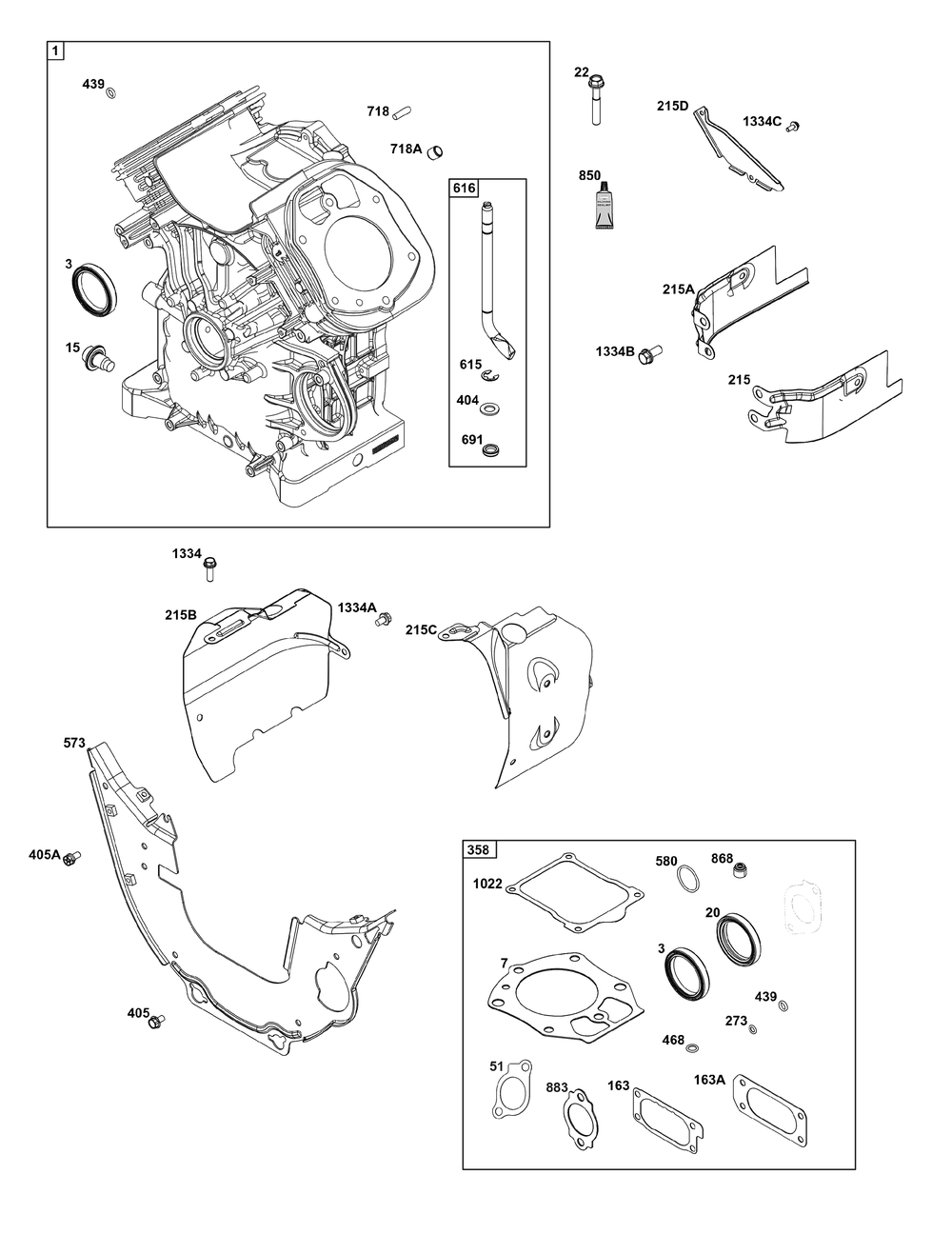 Cylinder Group Diagram and Parts List for 543477-0017-J1 400000 - 699999 Briggs and Stratton Engine